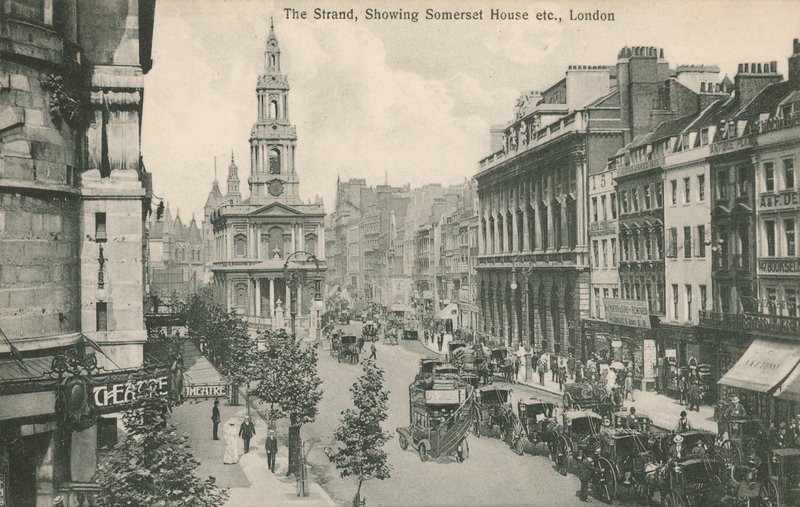 The Strand, som visar Somerset House och St Clement Danes, London av English Photographer