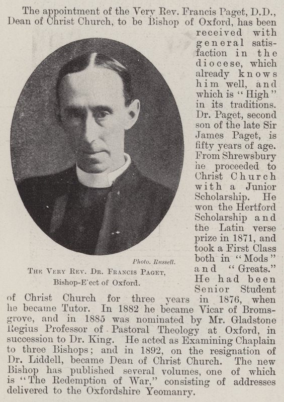 Den mycket pastor Dr Francis Paget, tillträdande biskop av Oxford av English Photographer