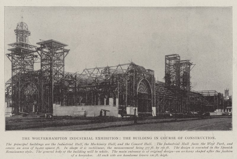 Wolverhampton Industrial Exhibition, byggnaden under konstruktion av English Photographer