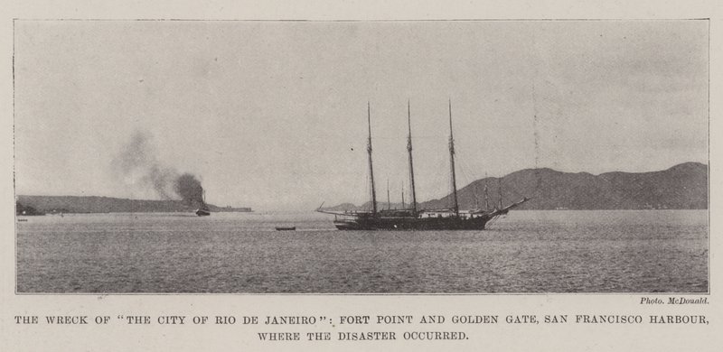 Vraket av staden Rio de Janeiro, Fort Point och Golden Gate, San Franciscos hamn, där katastrofen inträffade av English Photographer