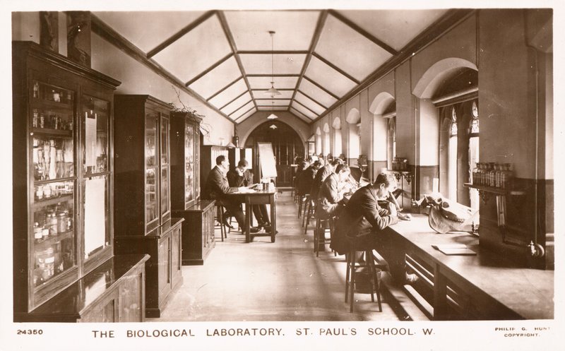 St Pauls Schools biologiska laboratorium av English Photographer