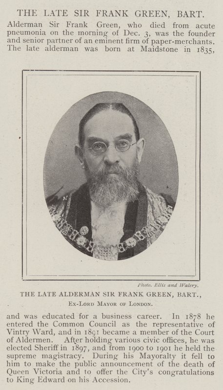 Den bortgångne rådmannen Sir Frank Green, Baronet, ex-Lord Mayor of London av English Photographer
