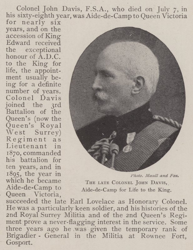 Den bortgångne översten John Davis, Aide-de-Camp för livet till kungen av English Photographer
