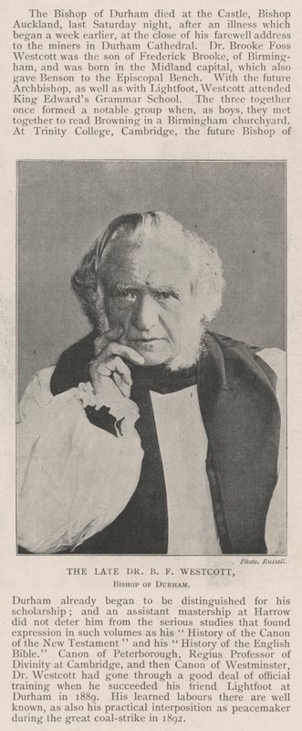 Den framlidne Dr B F Westcott, biskop av Durham av English Photographer