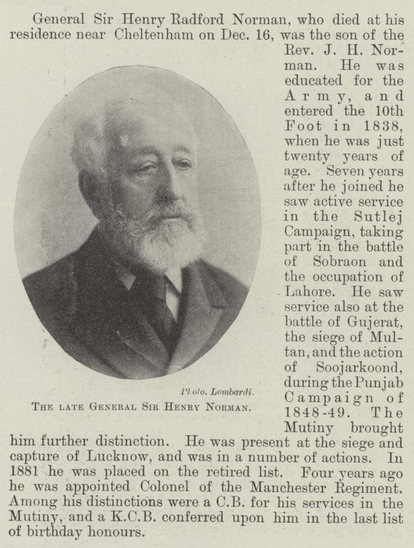 Den avlidne general Sir Henry Norman av English Photographer