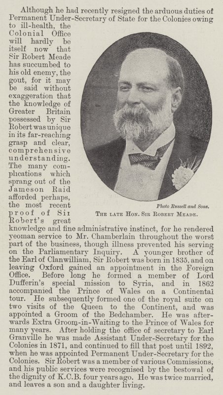 Den avlidne ärade Sir Robert Meade av English Photographer