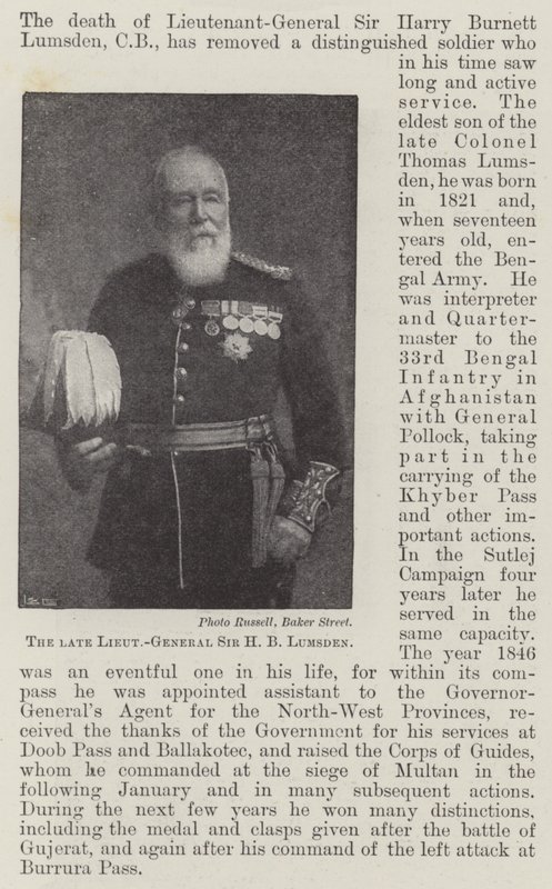 Den framlidne generallöjtnanten Sir H B Lumsden av English Photographer