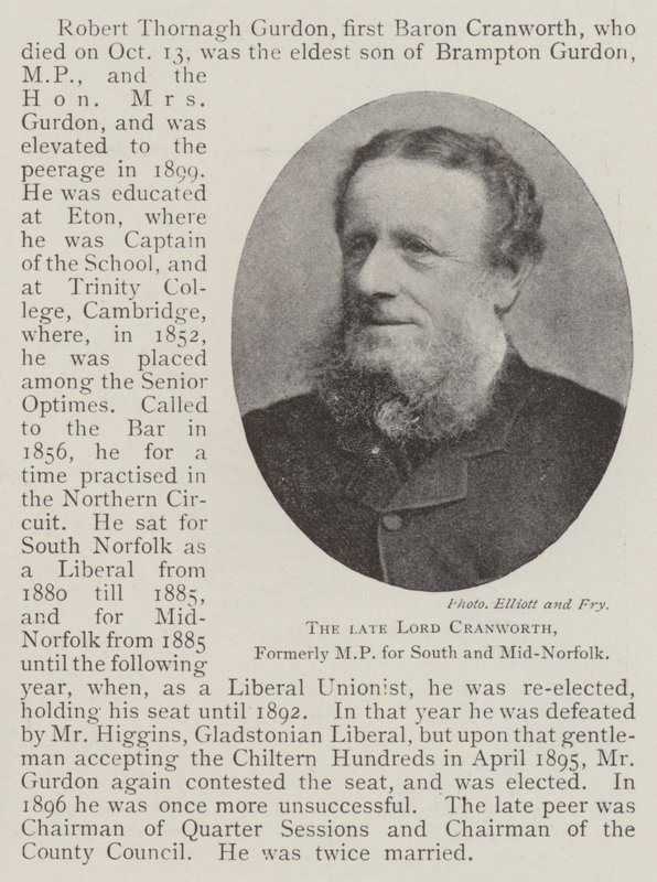 Den bortgångne Lord Cranworth, tidigare MP för South and Mid-Norfolk av English Photographer
