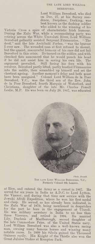Den framlidne Lord William Beresford, VC, tidigare överste 9th Lancers av English Photographer