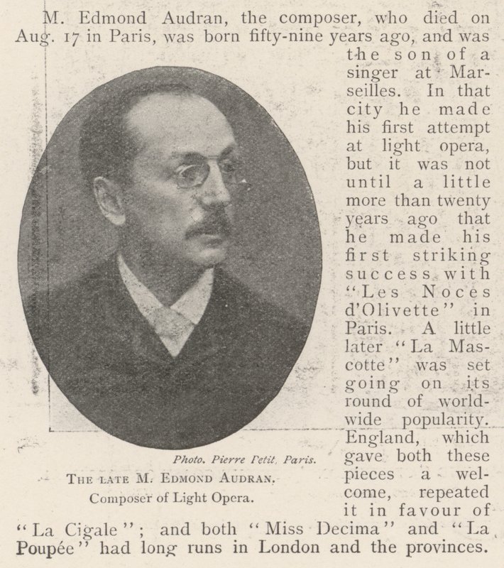 Den bortgångne M Edmond Audran, kompositör av Light Opera av English Photographer