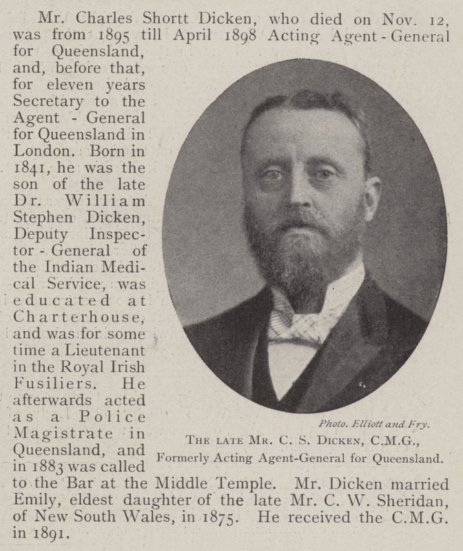 Den avlidne herr CS Dicken, CMG, tidigare tillförordnad generalagent för Queensland av English Photographer