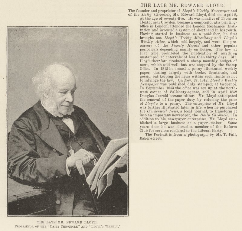 Den bortgångne Mr Edward Lloyd, innehavare av Daily Chronicle och Lloyds Weekly av English Photographer
