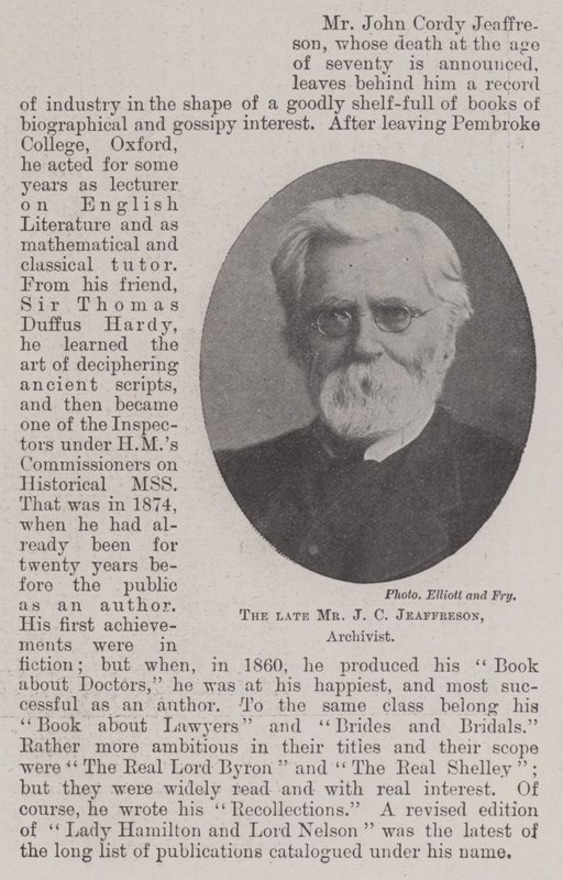Den framlidne herr J C Jeffreson, arkivarie av English Photographer