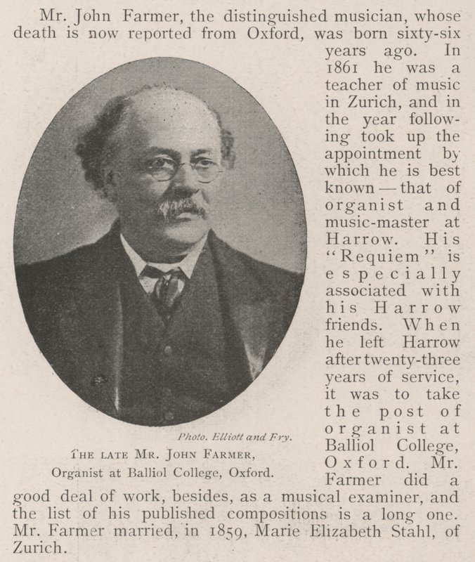 Den framlidne Mr John Farmer, organist vid Balliol College, Oxford av English Photographer