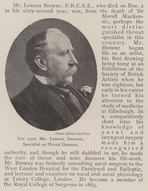 Den avlidne Lennox Browne, specialist på halssjukdomar av English Photographer