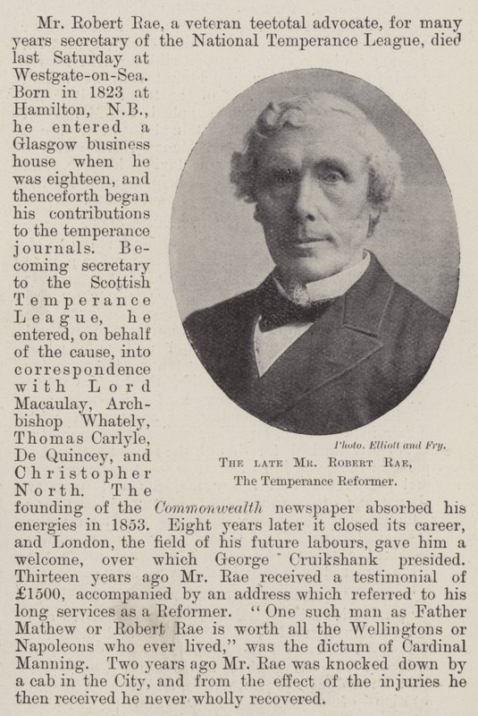 Den bortgångne Mr Robert Rae, Temperance Reformer av English Photographer