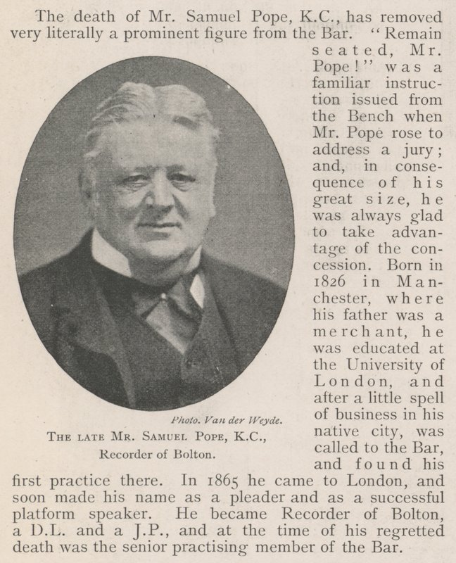 Den bortgångne Mr Samuel Pope, KC, Recorder of Bolton av English Photographer