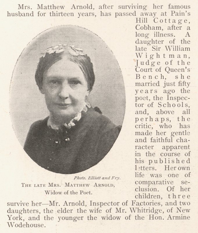 Den bortgångne fru Matthew Arnold, poetens änka av English Photographer