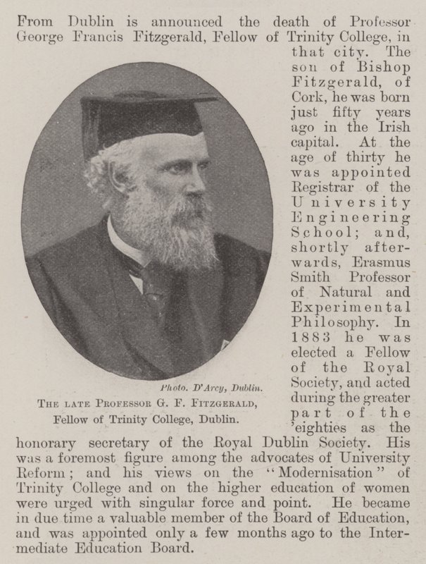 Den framlidne professorn G F Fitzgerald, Fellow vid Trinity College, Dublin av English Photographer