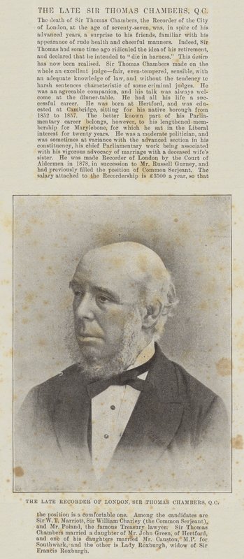 Den framlidne Recorder of London, Sir Thomas Chambers, QC av English Photographer