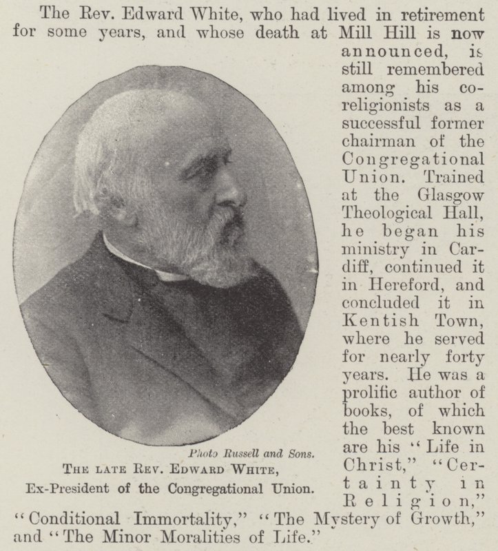Den avlidne pastor Edward White, ex-president för Congregational Union av English Photographer