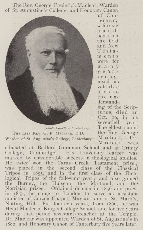 Den framlidne pastor GF Maclear, DD, Warden of St Augustines College, Canterbury av English Photographer
