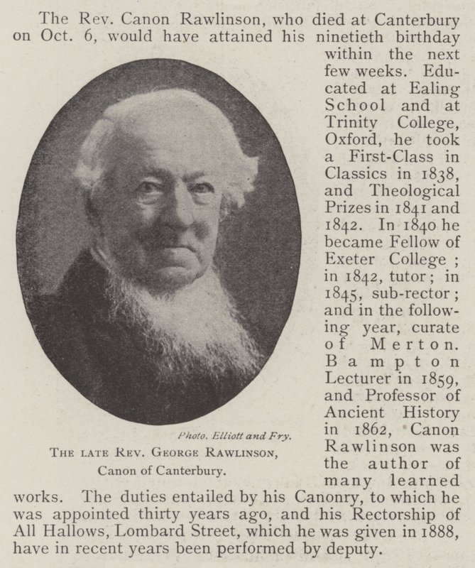 Den avlidne pastor George Rawlinson, kanon av Canterbury av English Photographer