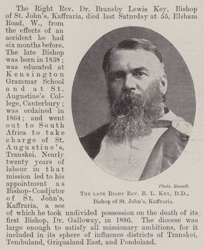 Den framlidne höger pastor B L Key, DD, biskop av St Johns, Kaffraria av English Photographer