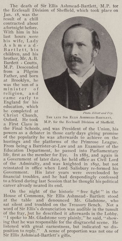 Den bortgångne Sir Ellis Ashmead-Bartlett, MP för Ecclesall Division of Sheffield av English Photographer