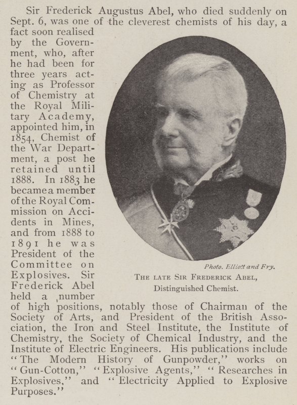 Den framlidne Sir Frederick Abel, framstående kemist av English Photographer