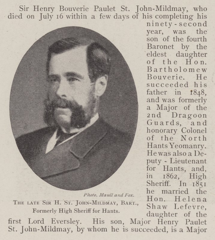 Den framlidne Sir H St John-Mildmay, baronet, tidigare hög sheriff för Hants av English Photographer