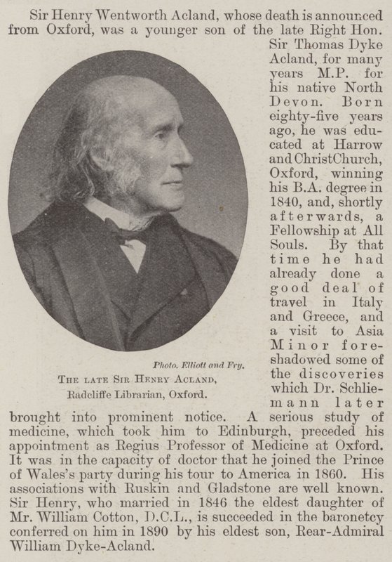 Den framlidne Sir Henry Acland, Radcliffe Librarian, Oxford av English Photographer