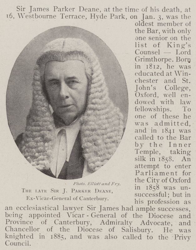 Den avlidne Sir J Parker Deane, ex-generalvikar i Canterbury av English Photographer
