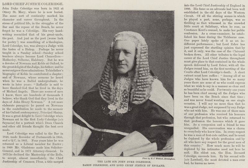 Den framlidne Sir John Duke Coleridge, Baron Coleridge och Lord Chief Justice of England av English Photographer
