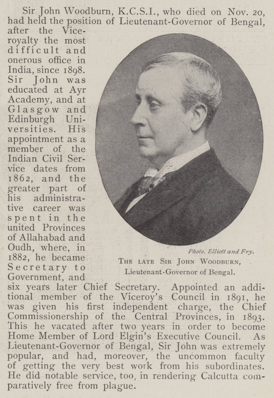 Den framlidne Sir John Woodburn, Bengalens löjtnant-guvernör av English Photographer