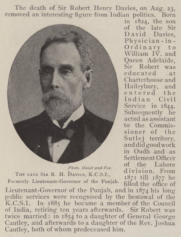 Den avlidne Sir R H Davies, KCSI, tidigare generallöjtnant i Punjab av English Photographer