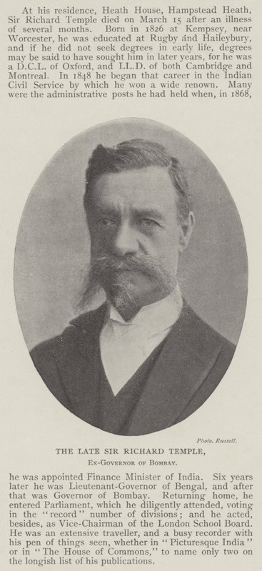 Den framlidne Sir Richard Temple, före detta guvernör i Bombay av English Photographer