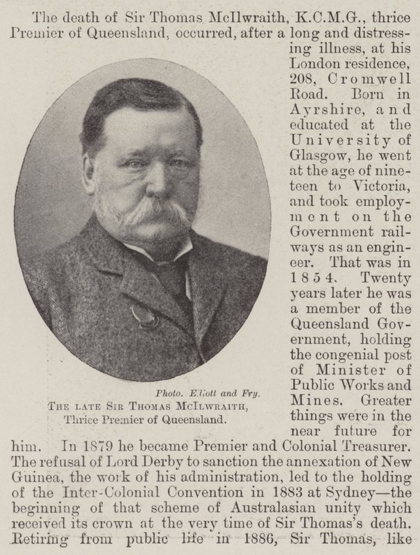 Den avlidne Sir Thomas McIlwraith, tre gånger premiärminister i Queensland av English Photographer