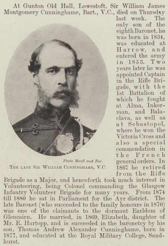 Den bortgångne Sir William Cunninghame, VC av English Photographer