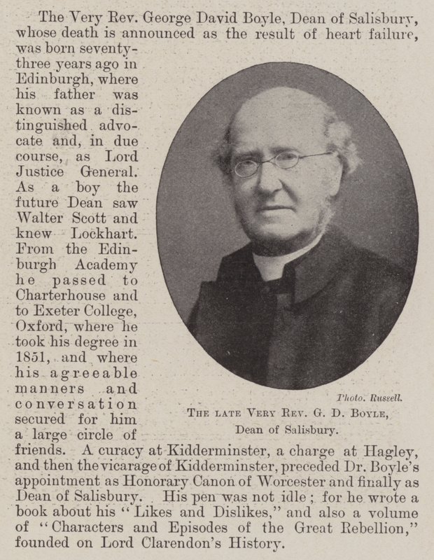 Den framlidne Very Reverend G D Boyle, dekanus i Salisbury av English Photographer