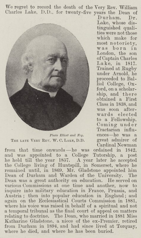 Den framlidne Very Reverend W C Lake, DD av English Photographer