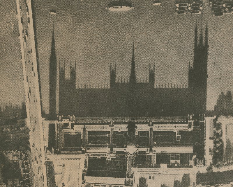 Skuggan av Westminster; fotografi taget från ovan tittar ner på parlamentets hus av English Photographer