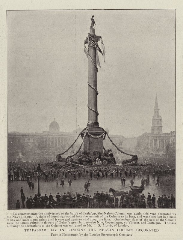 Trafalgar Day i London, Nelson Column dekorerad av English Photographer