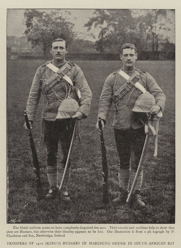 Troopers of 14th (Kings) Hussars in Marching Order in South African Kit av English Photographer