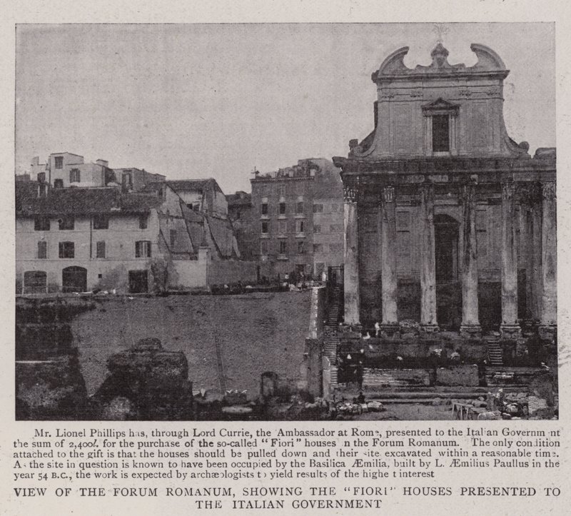 Utsikt över Forum Romanum, som visar Fiori-husen presenterade för den italienska regeringen av English Photographer