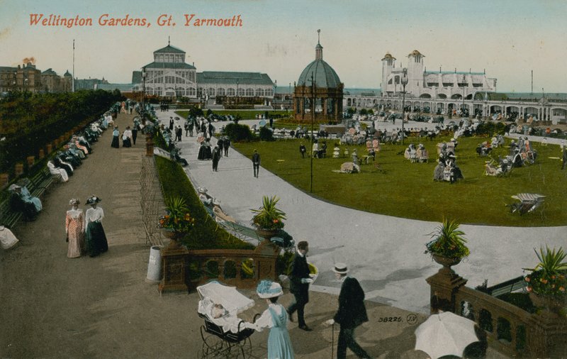 Wellington Gardens, Great Yarmouth. Vykort skickat 1913. av English Photographer