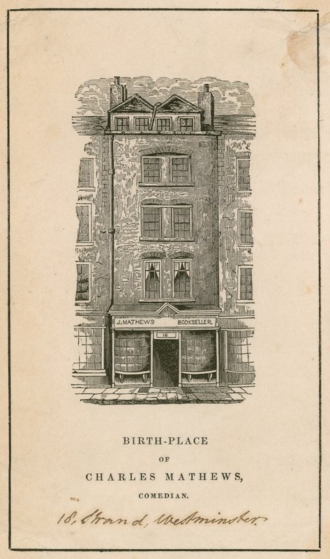 18 Strand, Westminster, London, födelseort för Charles Matthews, komiker av English School