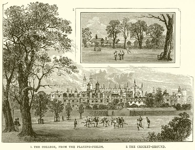 1. Kollegiet, från spelfälten. 2. The Cricket-Ground av English School