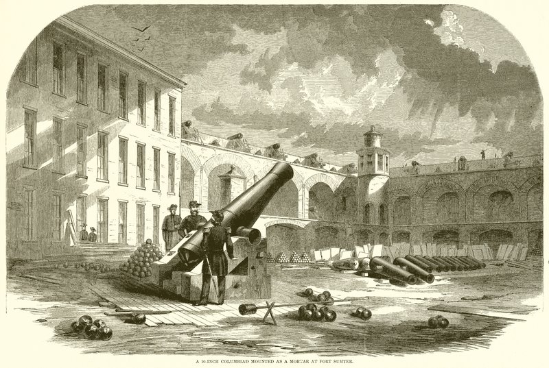 En 10-tums Columbiad monterad som en morter vid Fort Sumter av English School