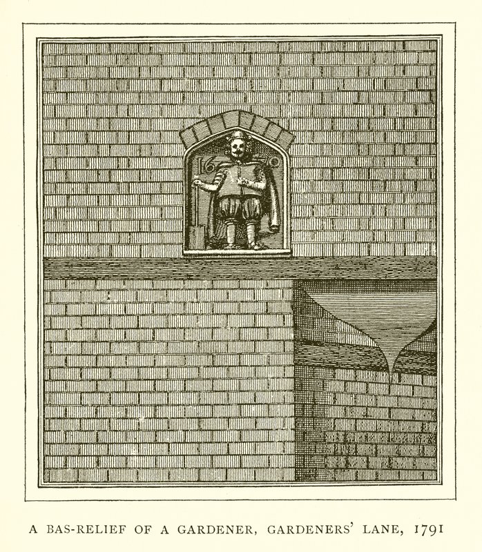 En basrelief av en trädgårdsmästare, Gardeners Lane, 1791 av English School